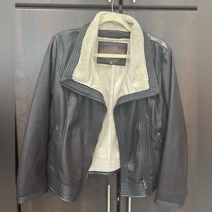 Hale Bob Asymmetrical Zip Jacket Fur Lined Dark Brown Size XL